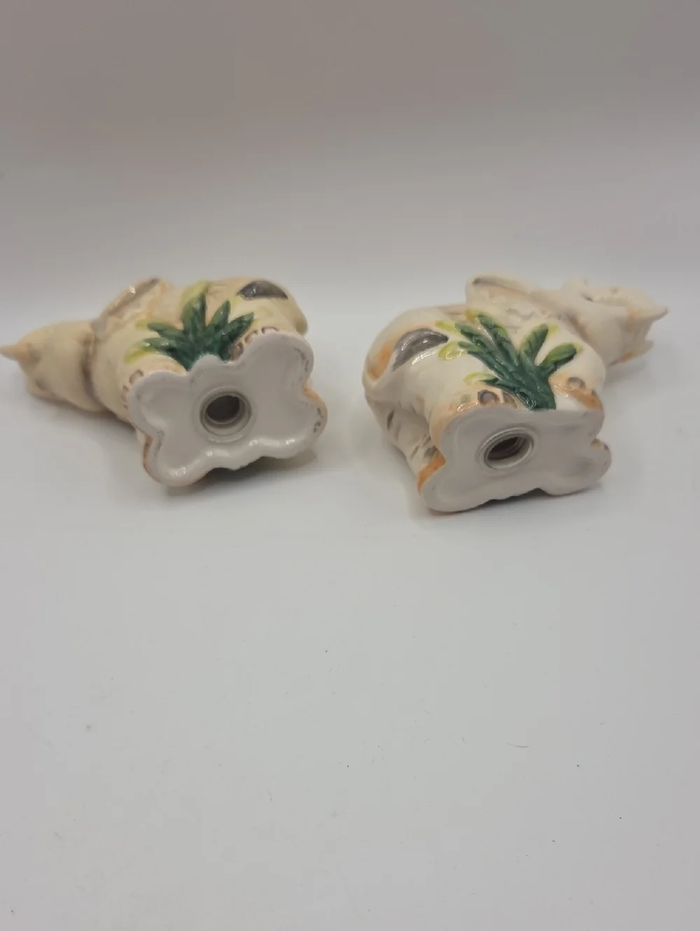 Ceramic Elephant Salt and Pepper Shakers - Cream with Green Accents
